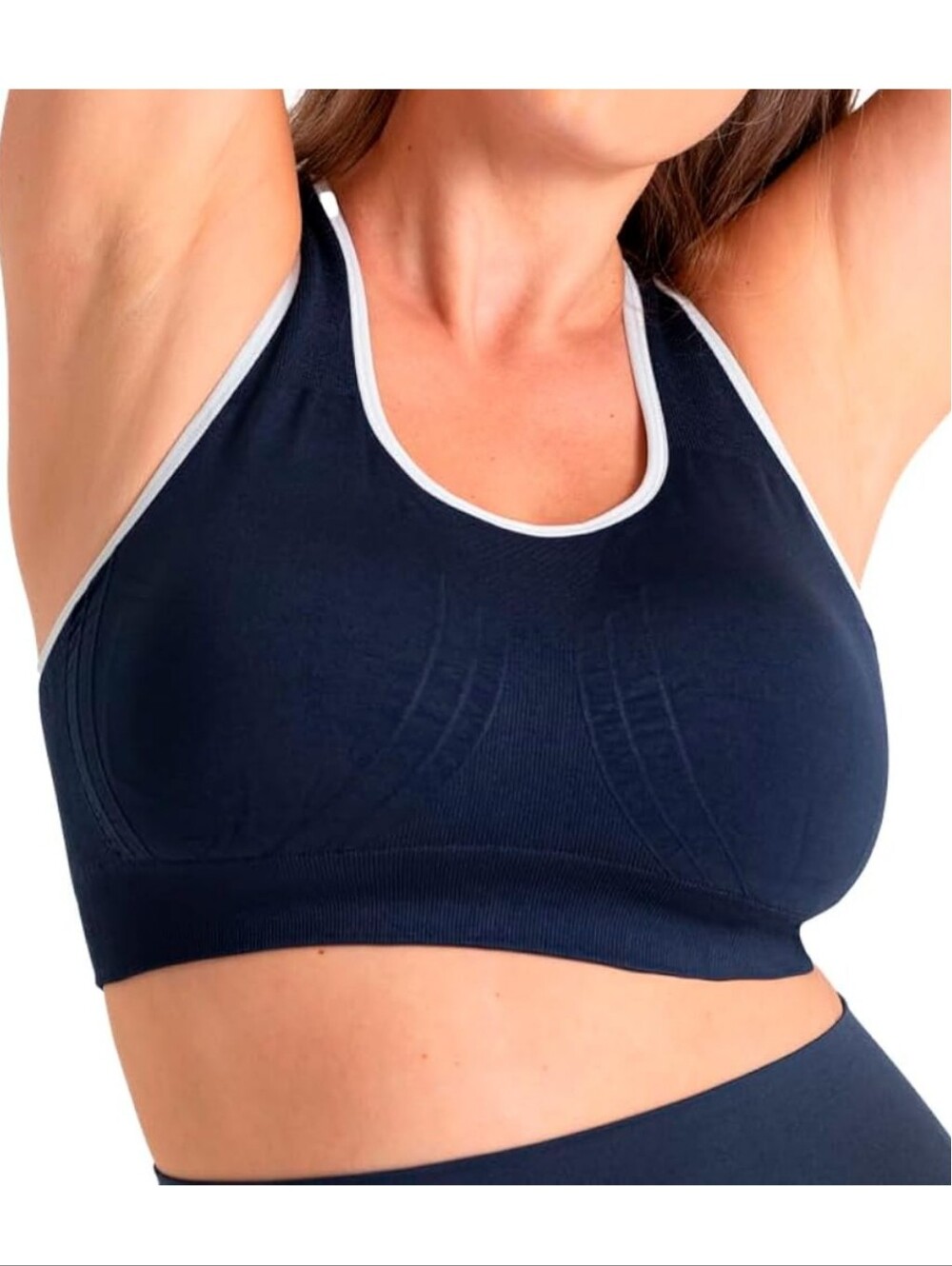 NIP Truekind Seamless Racerback Navy With White Sports Bra with Black Trim